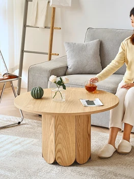 Чайный столик, гостиная, домашний круглый столик, светлый роскошный чайный столик из массива дерева, современная интернет-знаменитость, простой