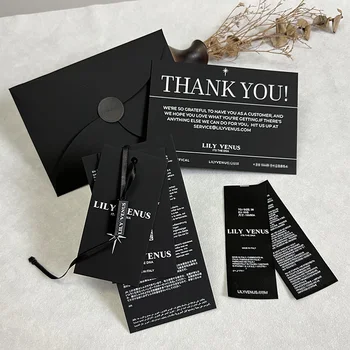 Черная картонная вешалка, этикетка с благодарственной карточкой, индивидуальный логотип