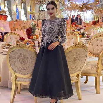 Черные Роскошные мусульманские вечерние платья Sharon Said 2023 с длинными рукавами, Элегантные Короткие Арабские женские вечерние платья трапециевидной формы, платья для выпускного вечера SS212