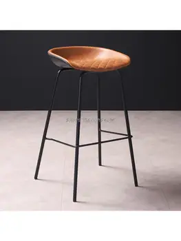 Черный барный стул, высокий стул, высокий табурет, барный стул, креативный ретро-лофт в индустриальном стиле, кожаный Роскошный барный стул