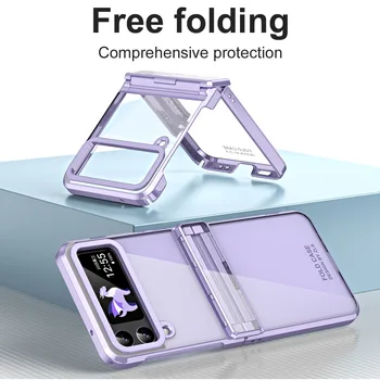 Чехол для Samsung Z Flip4 Flip3 Чехол для телефона с гальваническим покрытием, прозрачная плоская петля, встроенная защита от падений