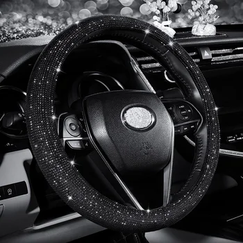 Чехол на руль из блестящих страз для девочек для автомобильного колеса 1/2-15 дюймов с черным кристаллом, Руль с бриллиантами для мужчин