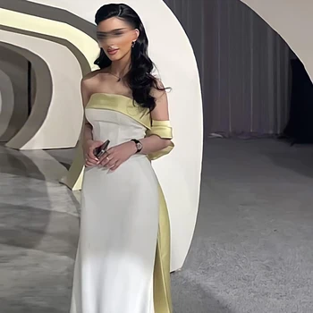 Шарон Саид Элегантное Бело-желтое вечернее платье Русалки из Дубая с открытыми плечами 2023 Арабские женские Длинные платья для гостей на свадьбу SF130
