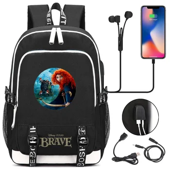 Школьный рюкзак Disney Brave для подростков, USB-зарядка для ноутбука, повседневные школьные сумки для мальчиков и девочек, студенческая сумка для книг, дорожная сумка Mochila
