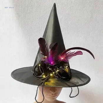 Шляпа ведьмы на Хэллоуин, шляпа волшебника, шапка ведьмы для вечеринки в честь Хэллоуина, аксессуар для косплея, Черная шляпа волшебника, сувениры для вечеринки