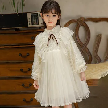 Элегантное белое платье в стиле Лолиты для девочек, детское платье принцессы на день рождения, кружевное платье-пачка, свадебные детские платья, винтажная одежда