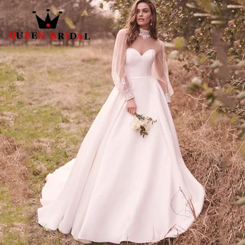Элегантное Свадебное платье в стиле милой 2023 С длинным пышным рукавом и высокой горловиной, аппликации из жемчуга, Свадебное бальное платье Vestidos De Novia Custom C52X