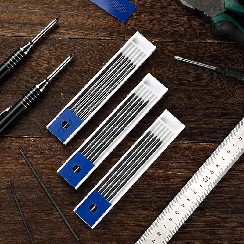 120 штук твердых плотницких карандашей 2,8 мм с заправкой для деревообработки, механических карандашей для письма, рисования, черчения (черный) 3