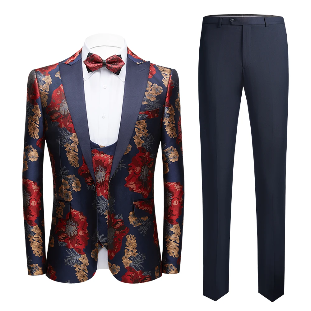 (Куртки + жилеты + брюки) Роскошная одежда, Мужской высококачественный деловой костюм-тройка с принтом / джентльменское вечернее платье, блейзеры для отдыха 0