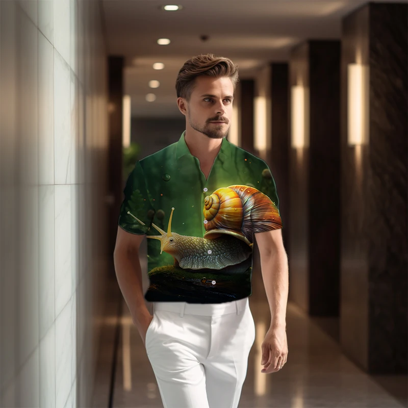 Популярная мужская повседневная рубашка с коротким рукавом, летняя свободная удобная рубашка с 3D-принтом улитки, рубашка с коротким рукавом, рубашка для вечеринки в офисе 3