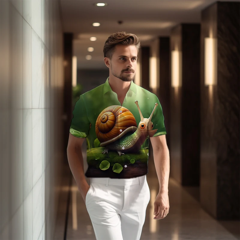 Популярная мужская повседневная рубашка с коротким рукавом, летняя свободная удобная рубашка с 3D-принтом улитки, рубашка с коротким рукавом, рубашка для вечеринки в офисе 4
