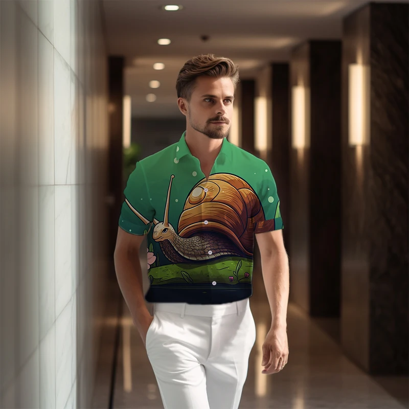 Популярная мужская повседневная рубашка с коротким рукавом, летняя свободная удобная рубашка с 3D-принтом улитки, рубашка с коротким рукавом, рубашка для вечеринки в офисе 5