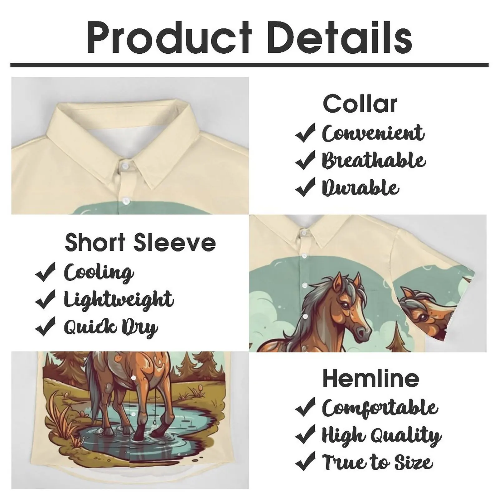 Рубашка для отдыха с лошадьми, Гавайи в стиле мультяшной природы, повседневные рубашки, мужские ретро-блузки, графическая одежда с коротким рукавом, плюс размер 4XL 5