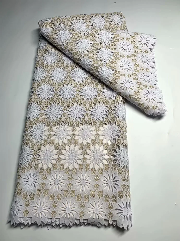 Новый Дизайн Вышивки Африканская Ткань Гипюровый Шнур Швейцарская Вуаль Кружево Хлопок Нигерийский Молочный шелк Водорастворимая Сетка Для Вечернего Платья 2