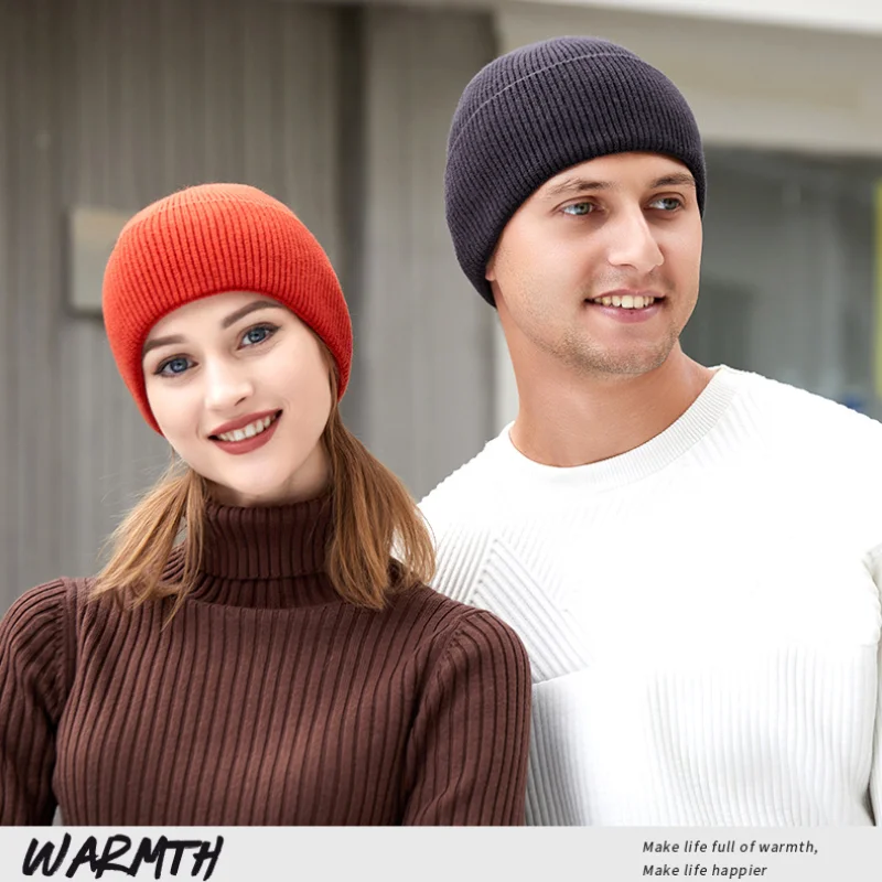 Мужские и женские зимние тюбетейки, однотонные вязаные шерстяные шапочки, теплые шапочки для холодной погоды, простые классические шапочки-пуловеры 2