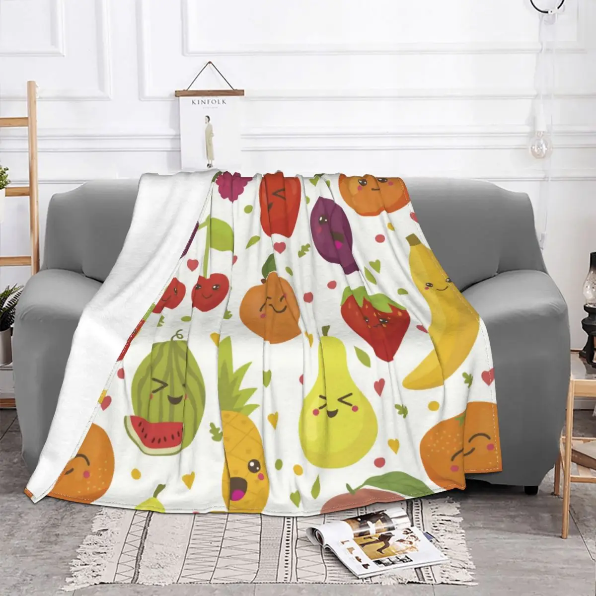 Одеяло с милым фруктовым рисунком в клетку, мягкие плюшевые фланелевые флисовые пледы для удобного ухода, декор машинного отделения 1