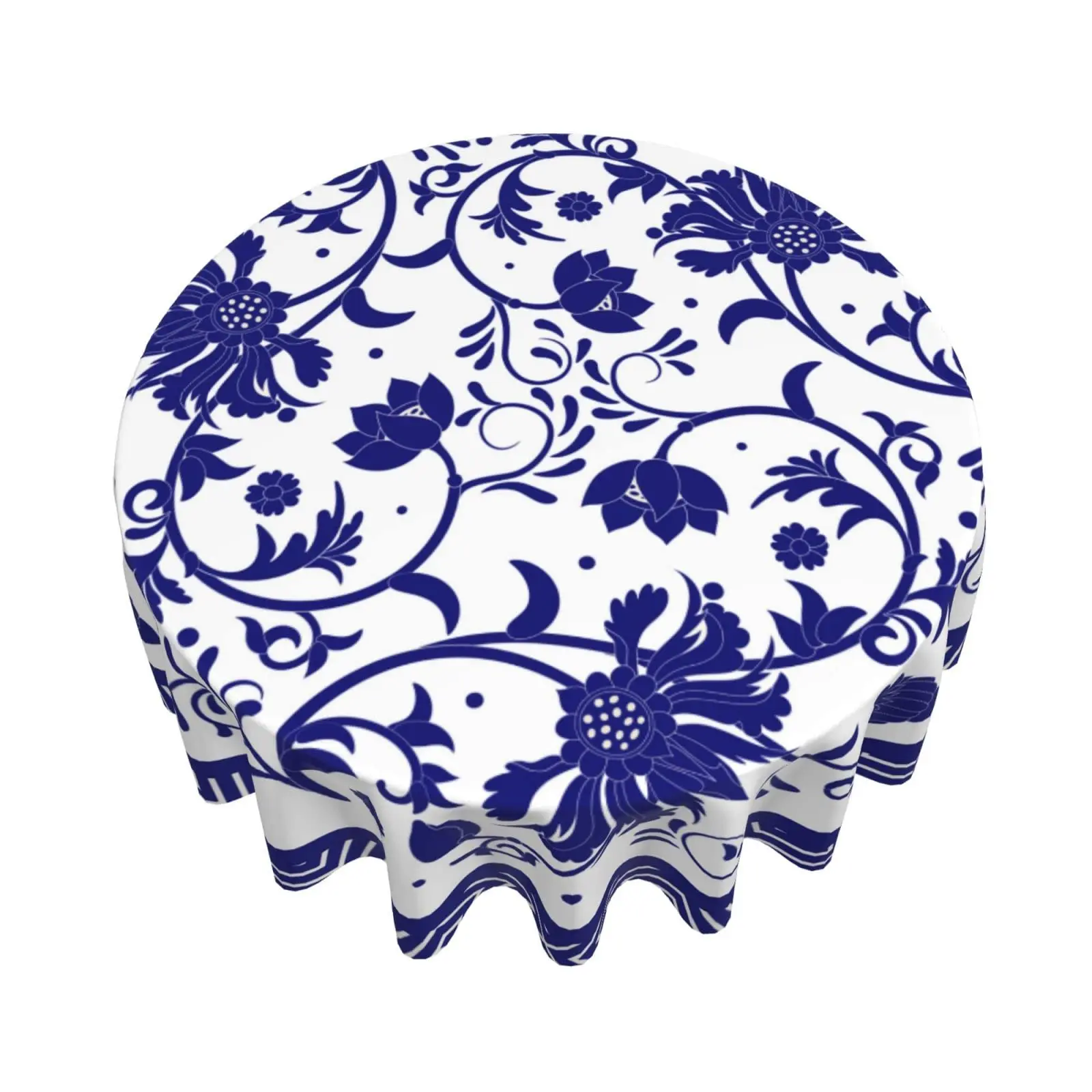 Бело-голубая фарфоровая скатерть с росписью, круглое моющееся покрытие стола для кухни, пикника, вечеринки, 60 дюймов 1