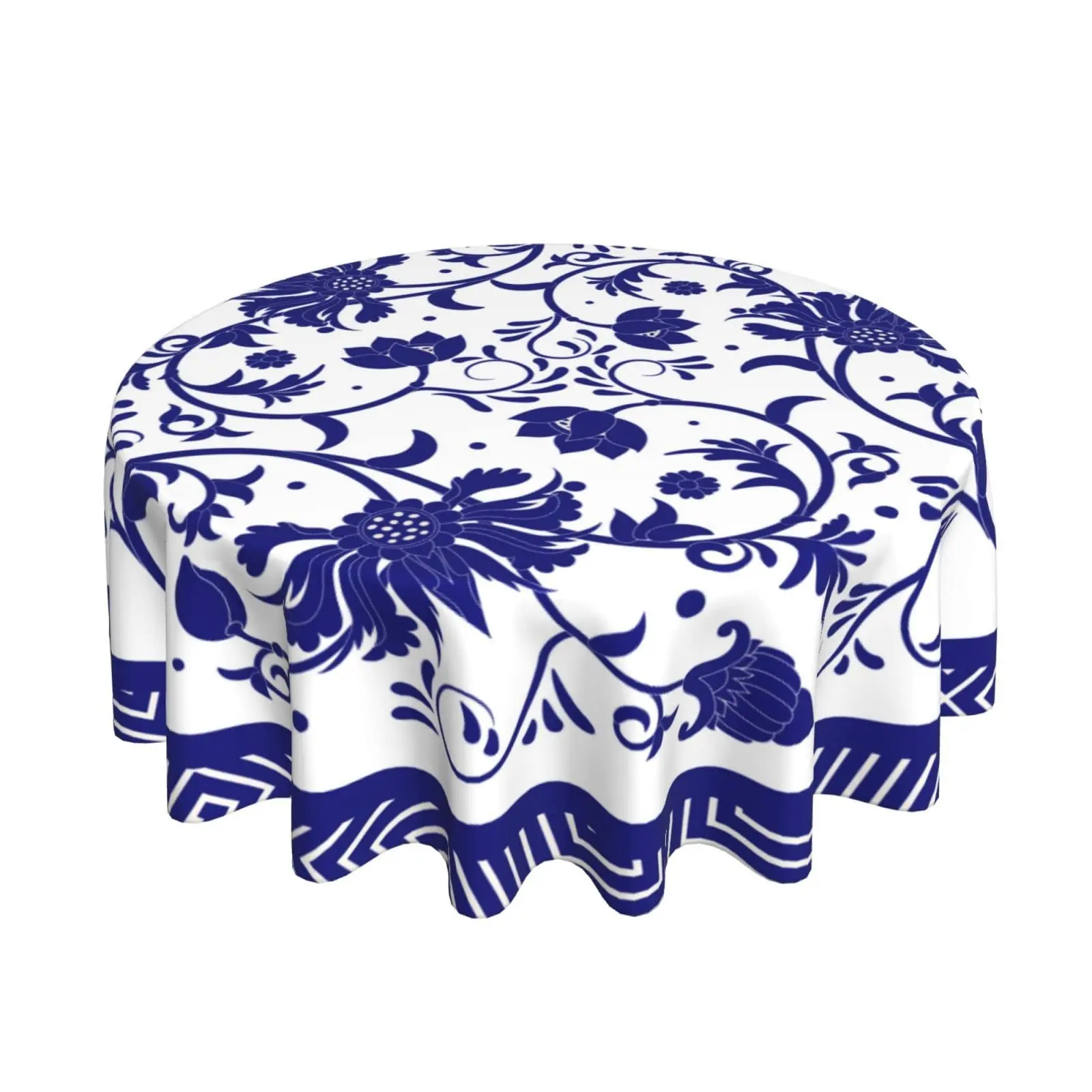 Бело-голубая фарфоровая скатерть с росписью, круглое моющееся покрытие стола для кухни, пикника, вечеринки, 60 дюймов 2