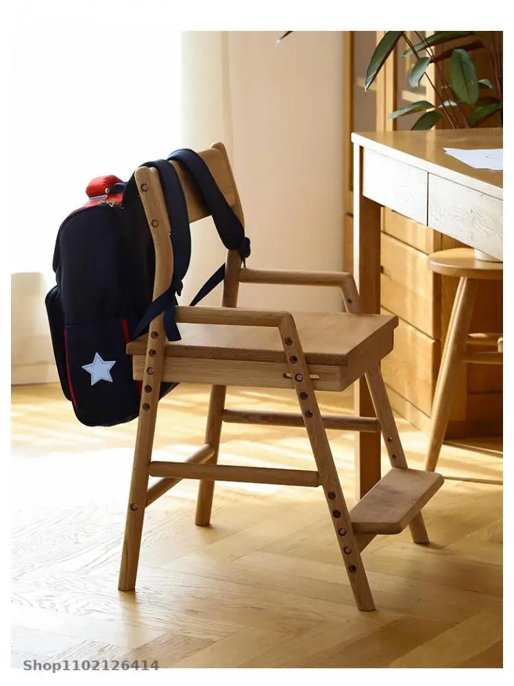 Японское детское учебное кресло из массива дерева, спинка из белого дуба, подъемный стул, письменный стул, обеденный стул 5