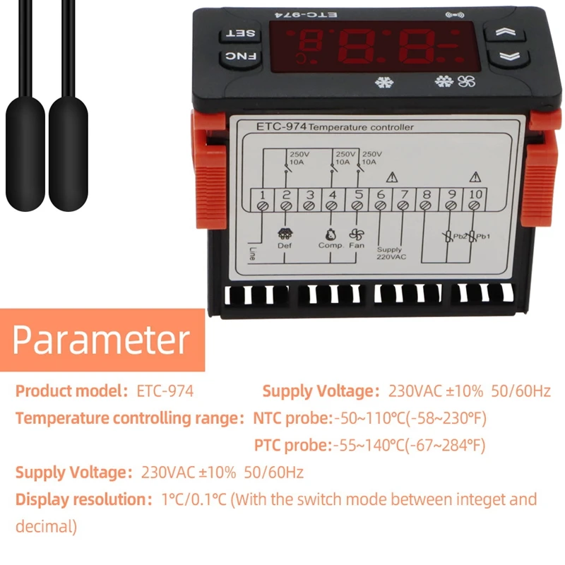 Акция! Цифровой регулятор температуры ETC-974, микрокомпьютерные термостаты, термостат, сигнализация охлаждения, датчик 220V NTC 3