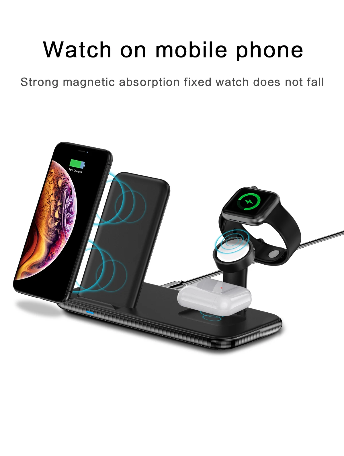 Быстрое Беспроводное Зарядное Устройство 4 в 1 мощностью 15 Вт, Складная Зарядная Станция Для Apple Watch Samsung Huawei iPhone 14 13 12 Pro Max AirPods 4