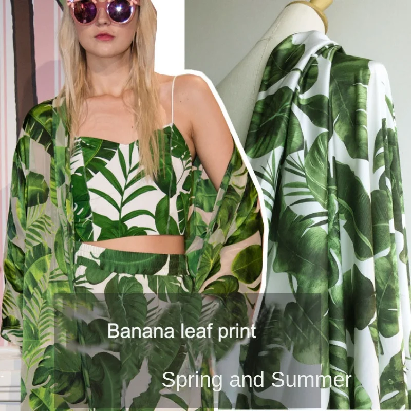 Бренды Шифоновых тканей с принтом в виде банановых листьев, эластичного атласа и полиэстера, весенне-летних тканей для одежды на метр 0