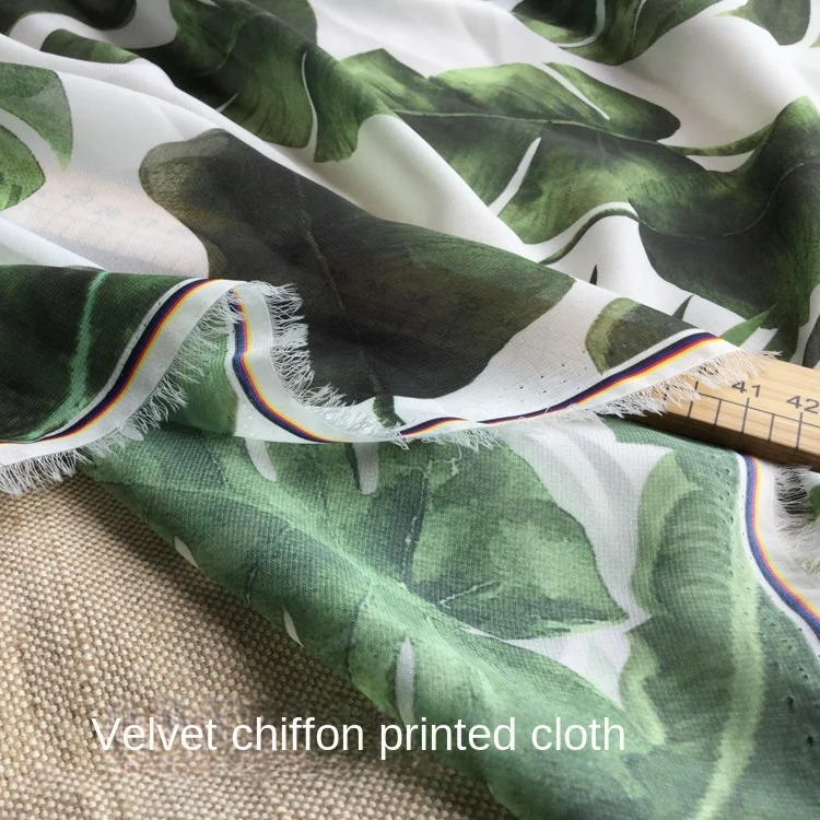 Бренды Шифоновых тканей с принтом в виде банановых листьев, эластичного атласа и полиэстера, весенне-летних тканей для одежды на метр 4