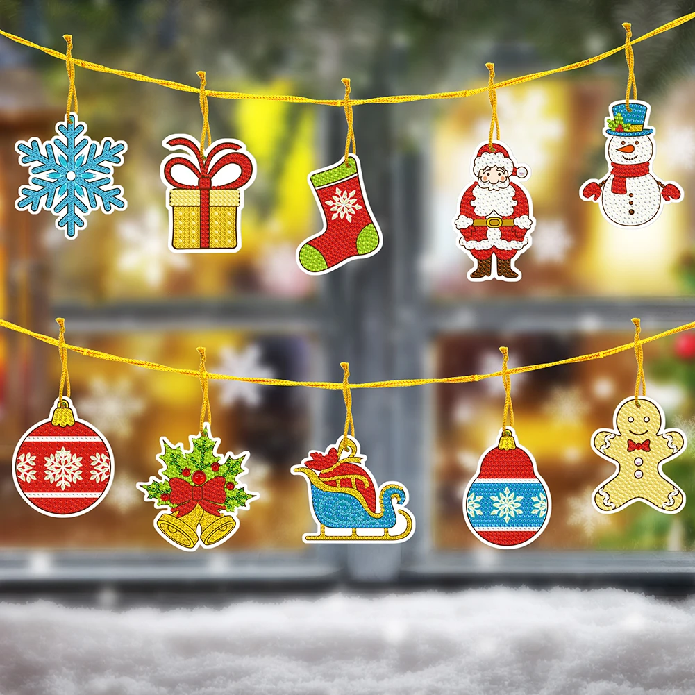 10шт Брелков с алмазной росписью, Рождественский Санта-Клаус, Брелок с вышивкой стразами, Подвеска-цепочка для ключей, Рождественский подарок Navidad 0