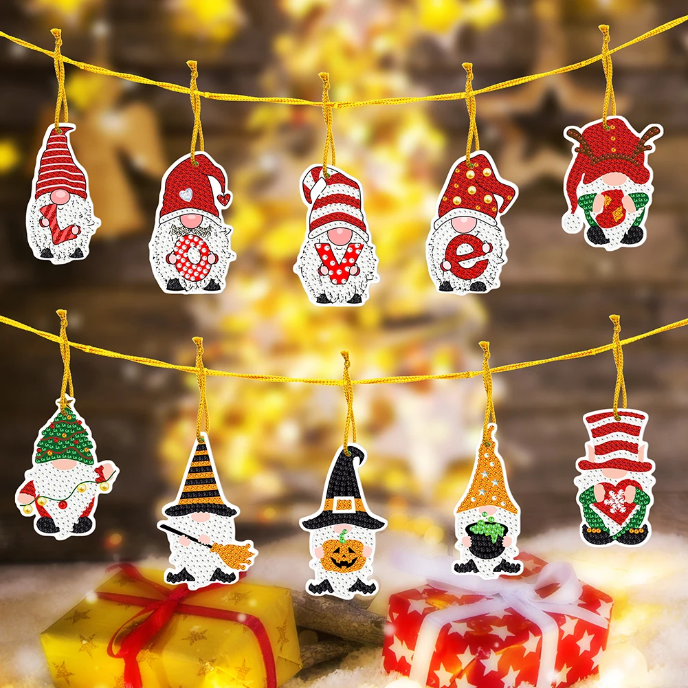 10шт Брелков с алмазной росписью, Рождественский Санта-Клаус, Брелок с вышивкой стразами, Подвеска-цепочка для ключей, Рождественский подарок Navidad 1