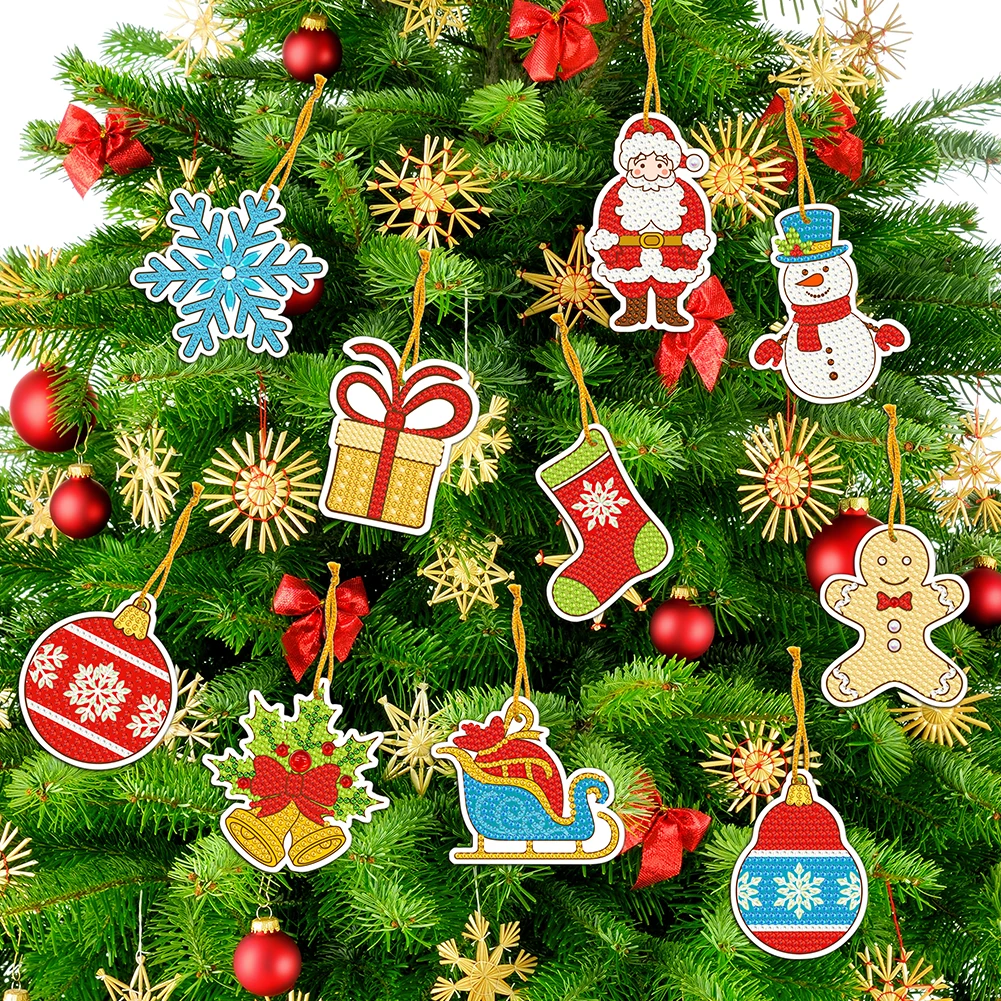 10шт Брелков с алмазной росписью, Рождественский Санта-Клаус, Брелок с вышивкой стразами, Подвеска-цепочка для ключей, Рождественский подарок Navidad 2