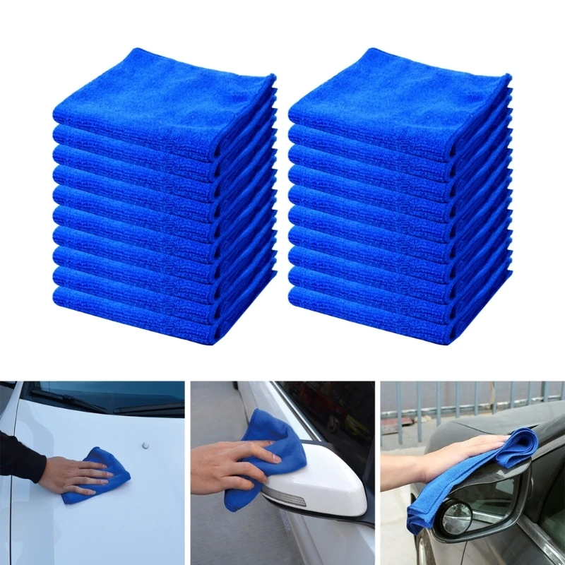 Салфетка для чистки из микрофибры, синяя, 20шт (12x12 дюймов) Высокоэффективные впитывающие полотенца для мойки и полировки автомобилей 1