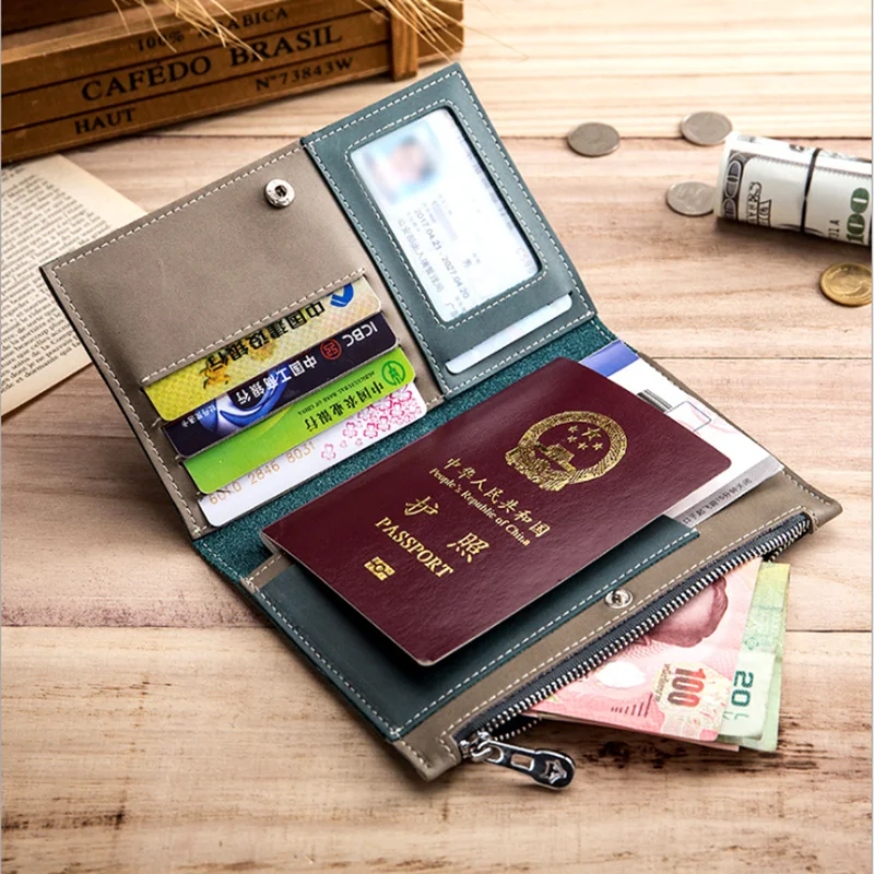 Дорожный кошелек, Держатель для паспорта, Водонепроницаемый кошелек из натуральной кожи, Держатель для визитных карточек, Кошелек, сумка для монет, Бумажник 1