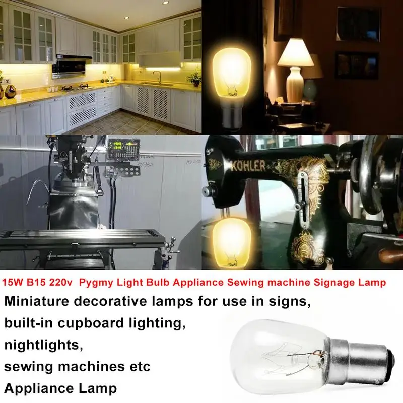 Лампа накаливания 15 Вт Теплый свет B15 220 В Встроенный шкаф Ночные светильники Швейные машины Лампа для вывесок 2