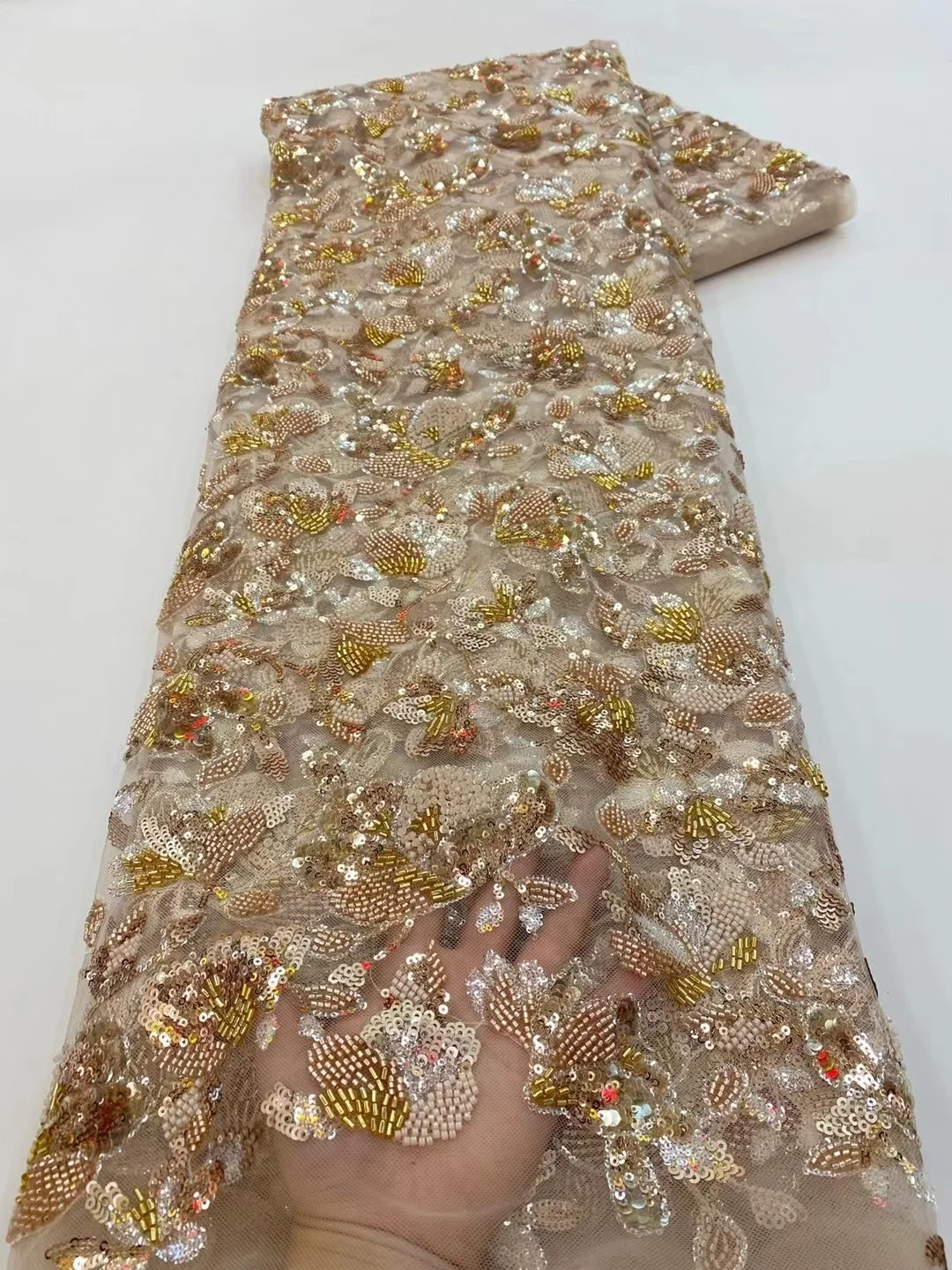 Кружевная ткань с блестками, роскошные хрустальные бусины, сетка, женское праздничное свадебное платье, блестящий Африканский тюль, 2023, Французская сетка из бисера 3