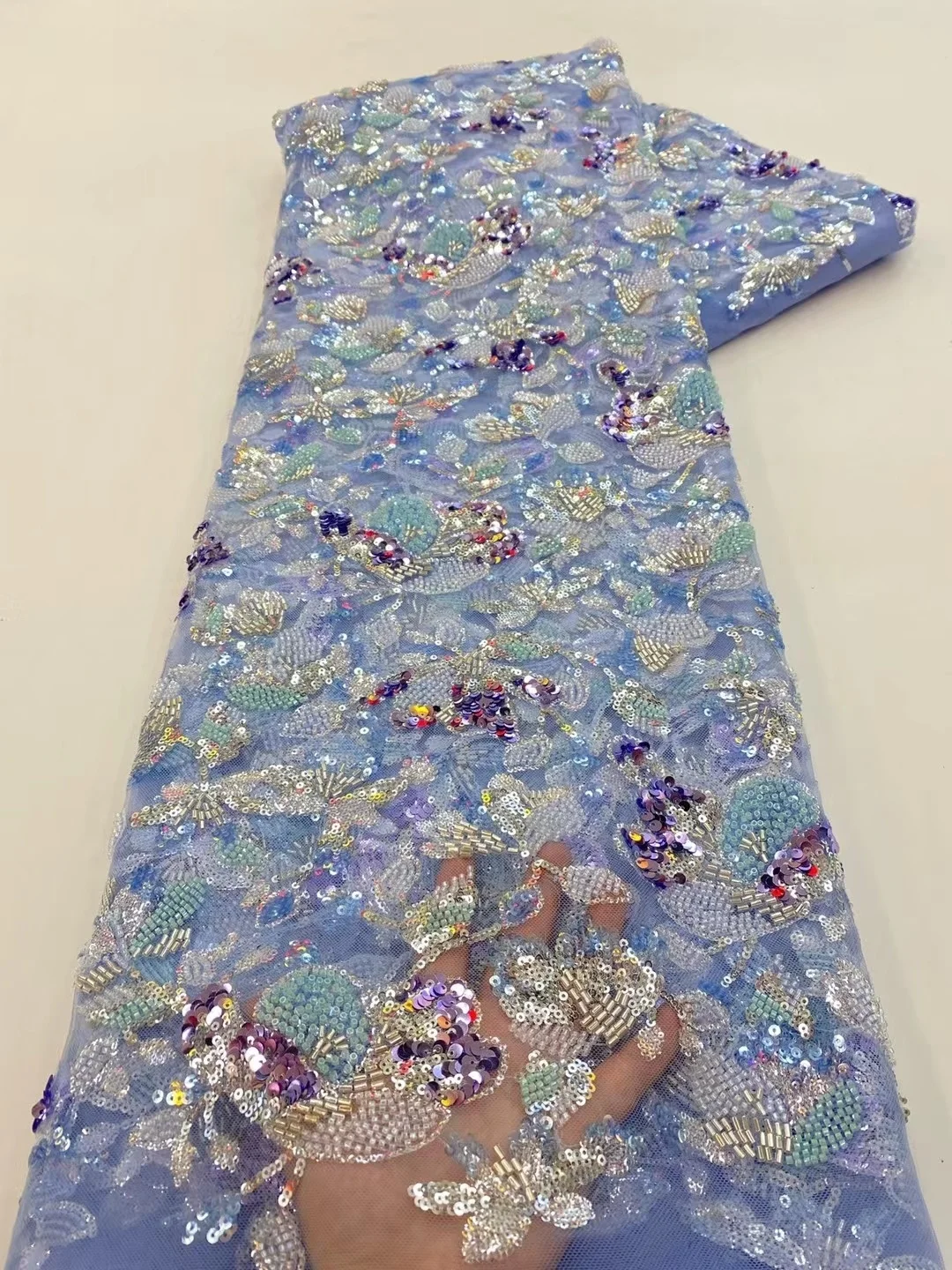 Кружевная ткань с блестками, роскошные хрустальные бусины, сетка, женское праздничное свадебное платье, блестящий Африканский тюль, 2023, Французская сетка из бисера 4