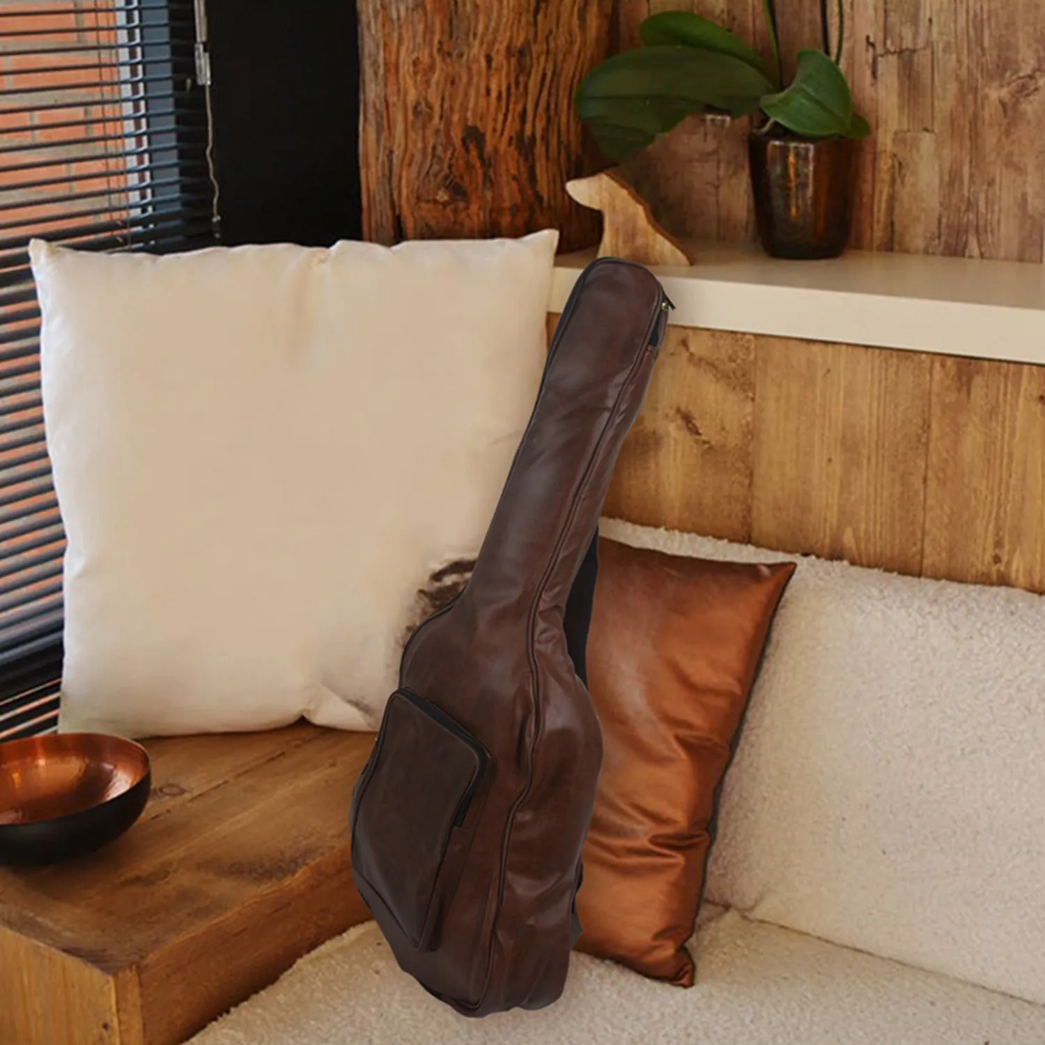 40-дюймовый 41-дюймовый водонепроницаемый рюкзак для гитары из искусственной кожи, утолщенный мягкий чехол для гитары, концертная сумка для 40/41 дюймов коричневого цвета 1