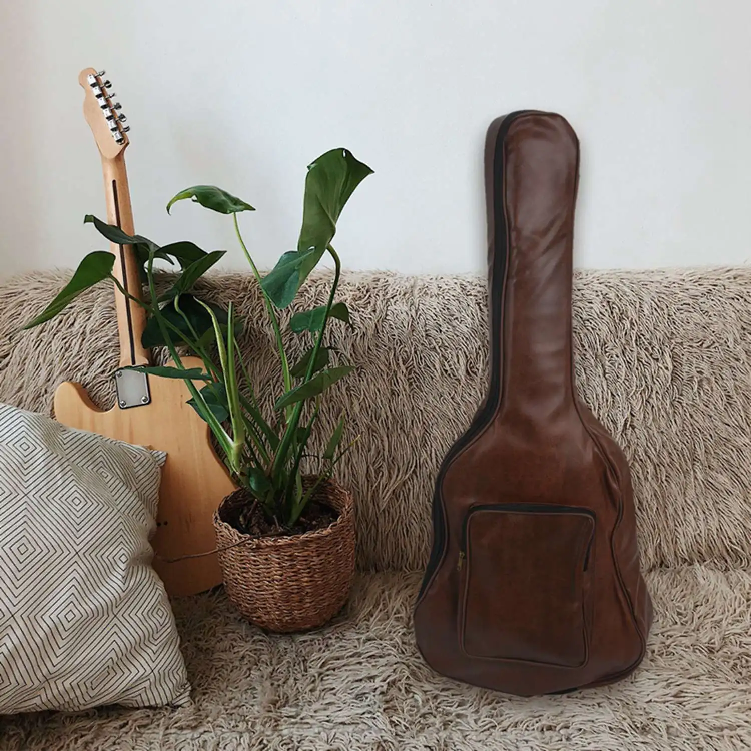 40-дюймовый 41-дюймовый водонепроницаемый рюкзак для гитары из искусственной кожи, утолщенный мягкий чехол для гитары, концертная сумка для 40/41 дюймов коричневого цвета 2