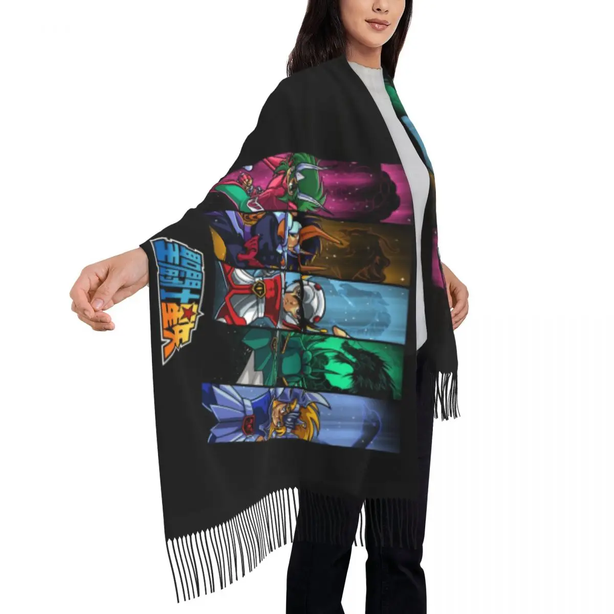 Женские большие шарфы Knights Of The Zodiac, Женская зимняя толстая теплая шаль с кисточками, шарф из аниме-манги Saint Seiya 3