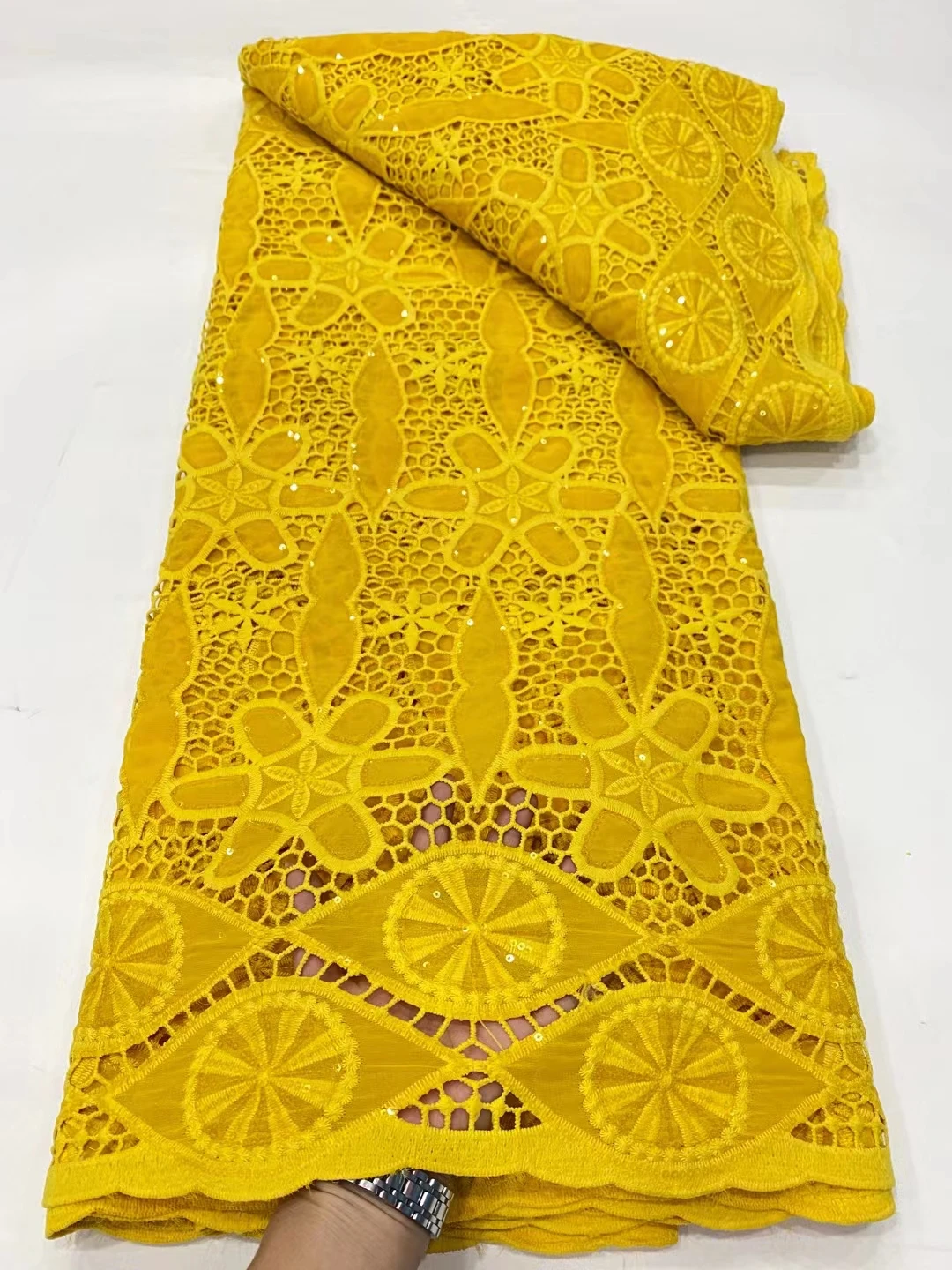 LDPN267 Желтого цвета, вышитое африканское сетчатое кружево с блестками, оптовая продажа кружевной ткани из французского тюля для вечеринки /свадебного платья 0