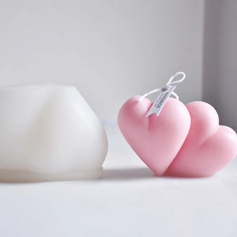 3D Силиконовая форма для свечей Double Love, 3D Форма для ароматерапии в виде сердца, гипс, Эпоксидная смола, форма для выпечки, подарки на День Святого Валентина, украшение для вечеринки 2