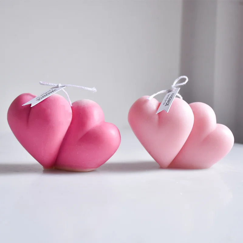 3D Силиконовая форма для свечей Double Love, 3D Форма для ароматерапии в виде сердца, гипс, Эпоксидная смола, форма для выпечки, подарки на День Святого Валентина, украшение для вечеринки 3
