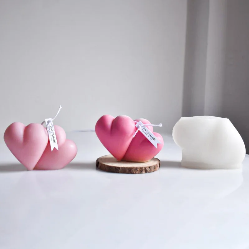 3D Силиконовая форма для свечей Double Love, 3D Форма для ароматерапии в виде сердца, гипс, Эпоксидная смола, форма для выпечки, подарки на День Святого Валентина, украшение для вечеринки 4