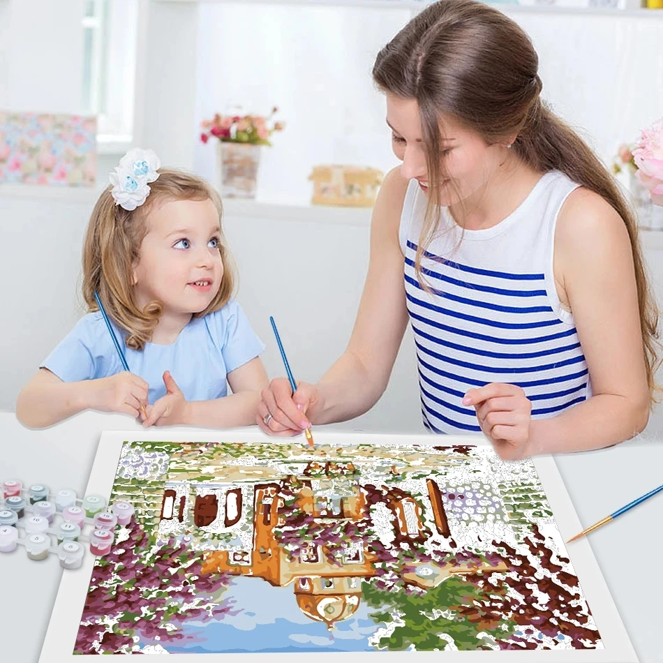 RUOPOTY Рамка для рисования по номерам Для взрослых Наборы Череп И Цветы Ручной Работы Diy Подарок для домашнего декора 5