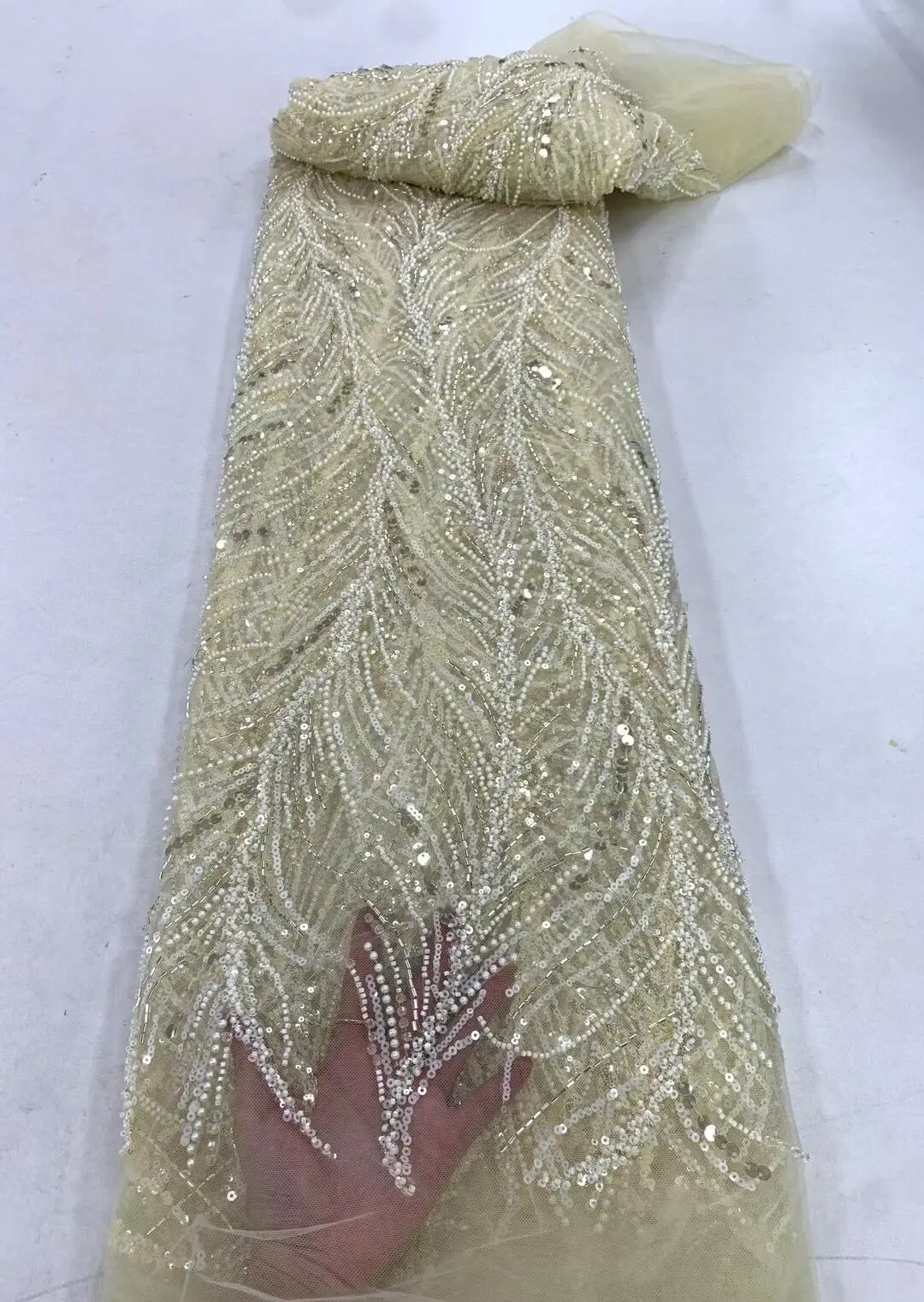 Нигерийское Французское сетчатое Кружево David-1302.3314 Вышитая Шнуровая Кружевная Ткань с полным бисером для свадебного платья 2