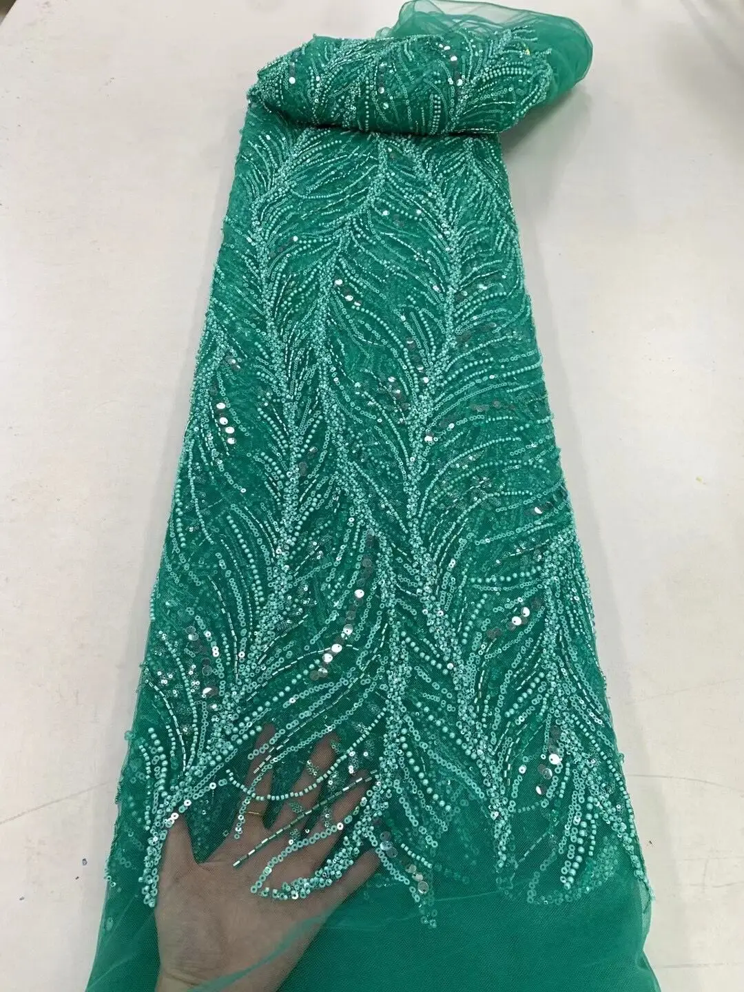 Нигерийское Французское сетчатое Кружево David-1302.3314 Вышитая Шнуровая Кружевная Ткань с полным бисером для свадебного платья 3