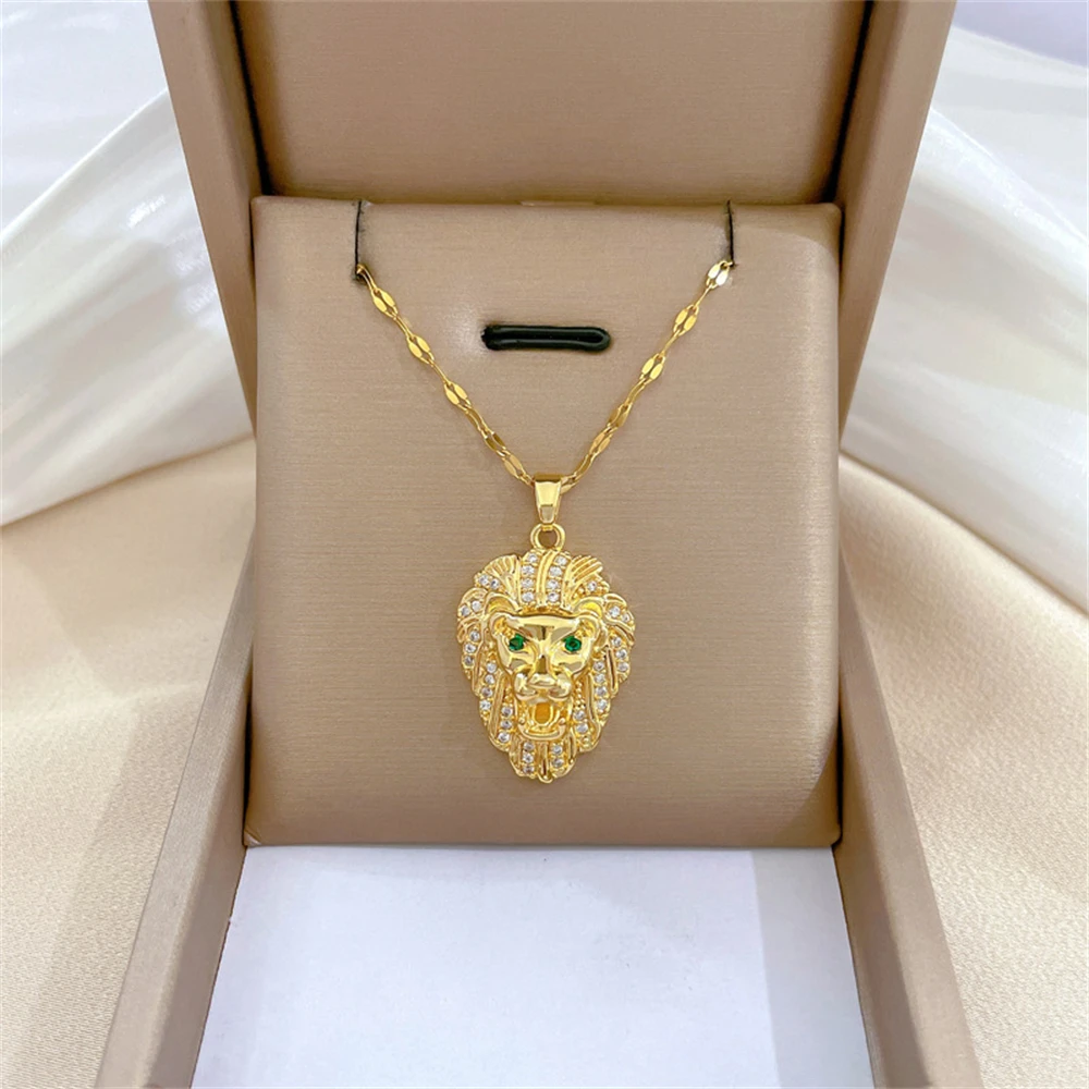 Хип-хоп хрустальное ожерелье с львиной головой из нержавеющей стали, индивидуальное ювелирное украшение с животными, цепочка-чокер, модные ожерелья для женщин 2