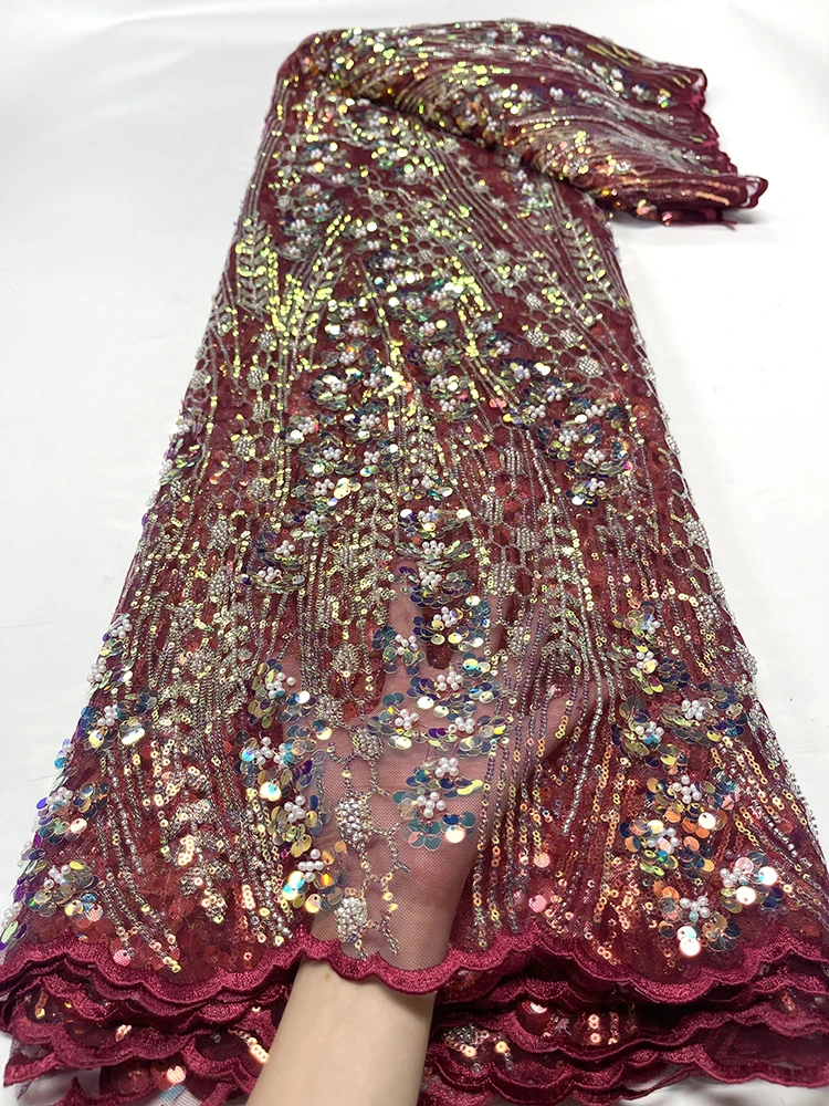 Модный Французский сетчатый материал Вышивка крупными блестками кружевная ткань Африканский Нигерийский тюль кружевная ткань для свадебного платья 5 ярдов 2