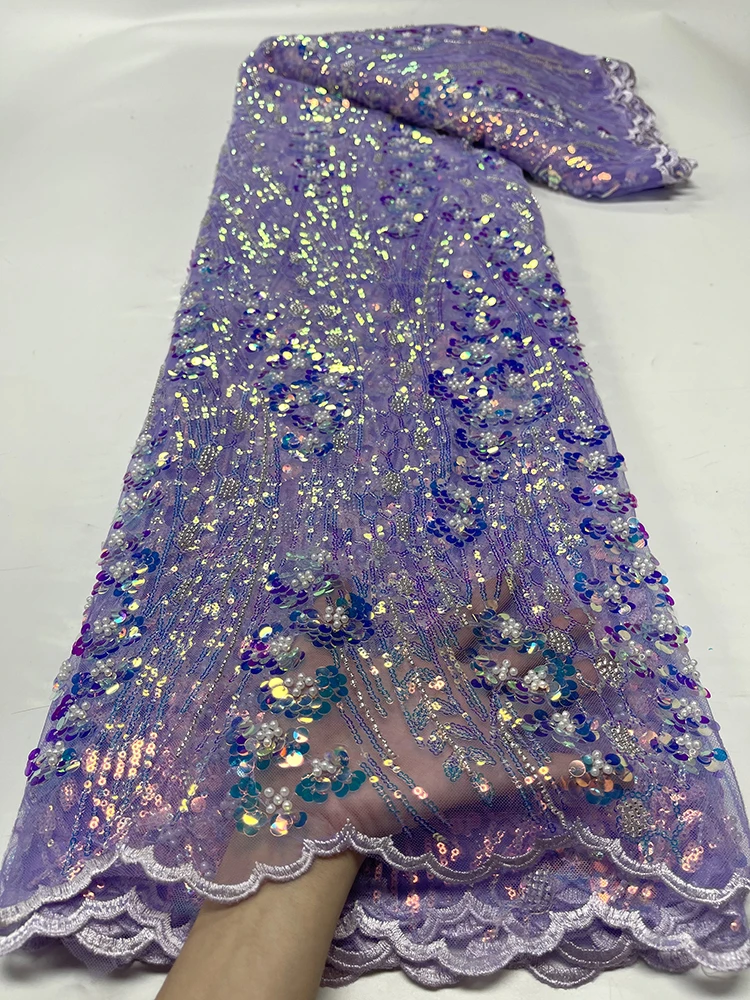 Модный Французский сетчатый материал Вышивка крупными блестками кружевная ткань Африканский Нигерийский тюль кружевная ткань для свадебного платья 5 ярдов 4