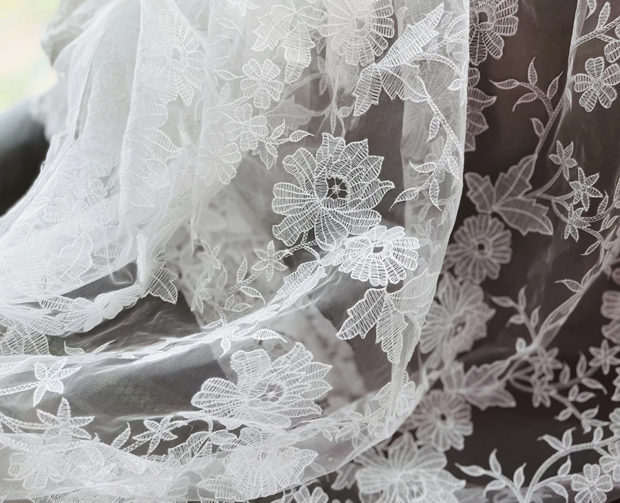 Белоснежный Цветок Прозрачная Сетка Марлевая Занавеска Оконный Экран Скатерть Платье Свадебная Кружевная ткань RS4250 2