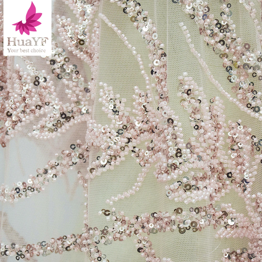 Большое количество розового тюля с блестками, свадебное платье, кружевная ткань, Женский Африканский Французский тюль с бисером, 5 ярдов HY2184 5